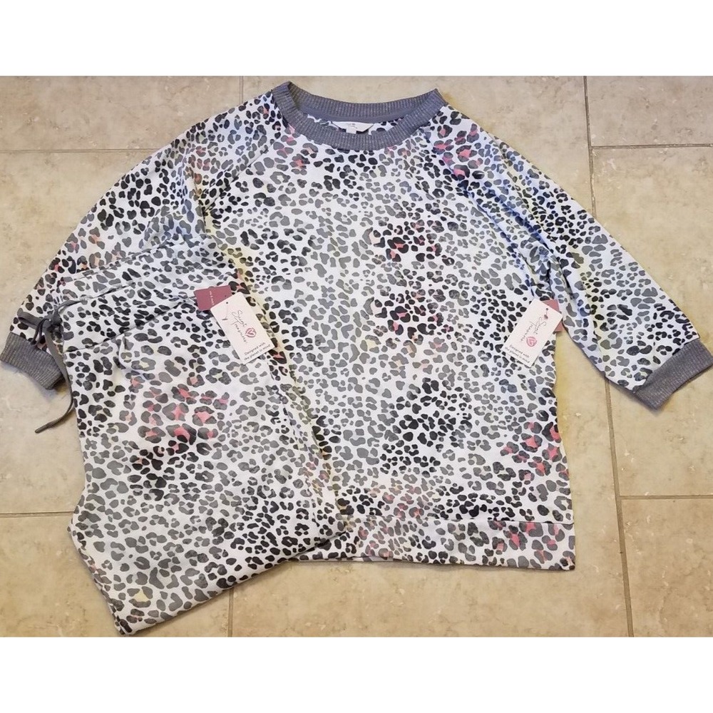 Secret Treasures Women 2pc Lounge Sleep Set Top & Pants Animal Print L(12-14)NEW